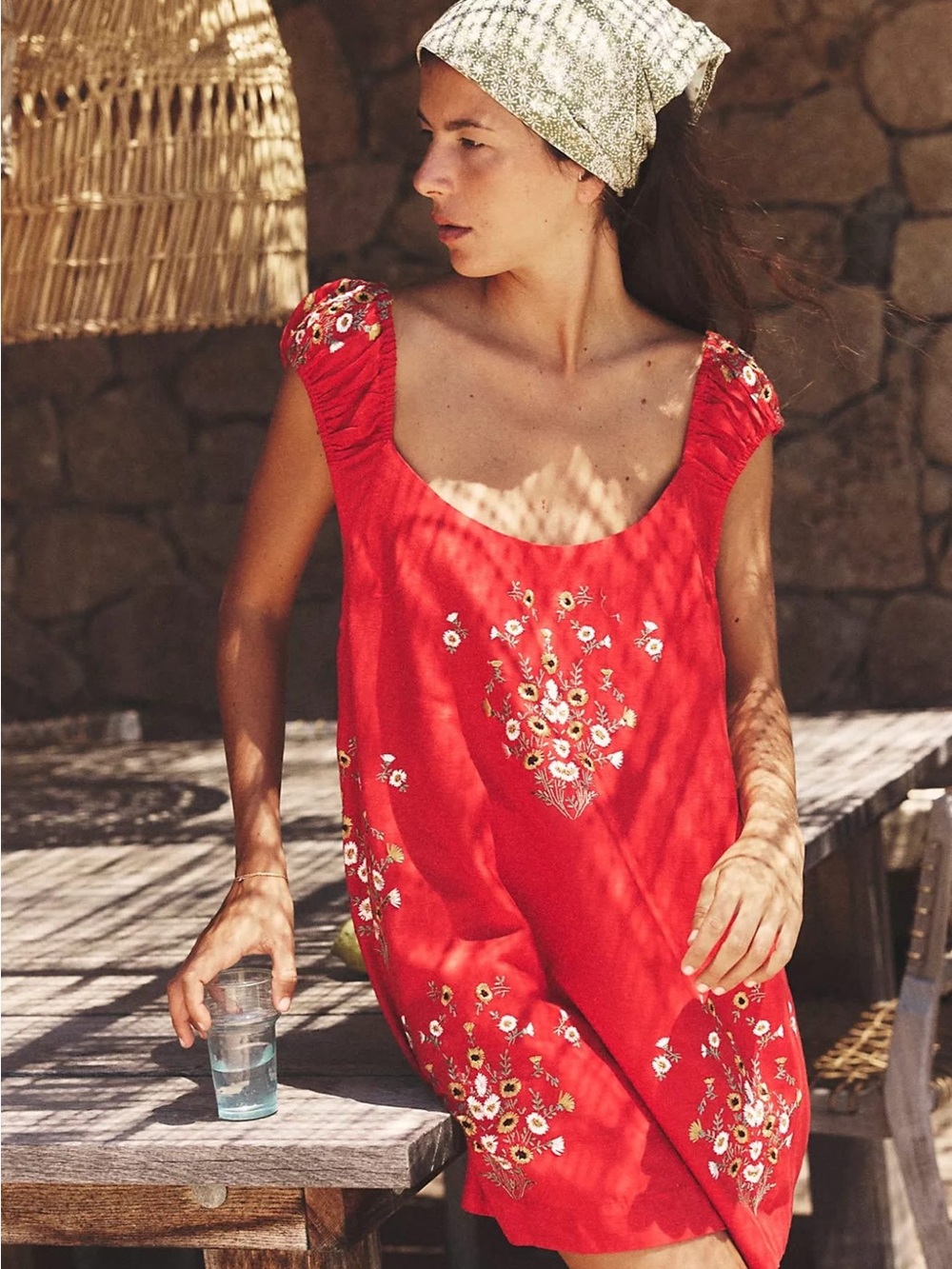 Free People Wildflower Mini Dress Red Embroidered Floral Linen Summer Boho-L - Picture 1 of 9